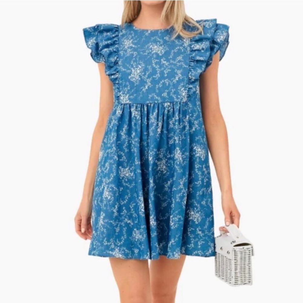 Hyacinth House Chambray Vine Floral Gabi Mini Dress Size XL